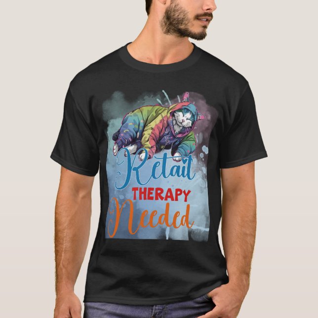 Camiseta Funny "Retail Therapy Needed" Shopping Cat  ✨🛍️🐈 (Frente)
