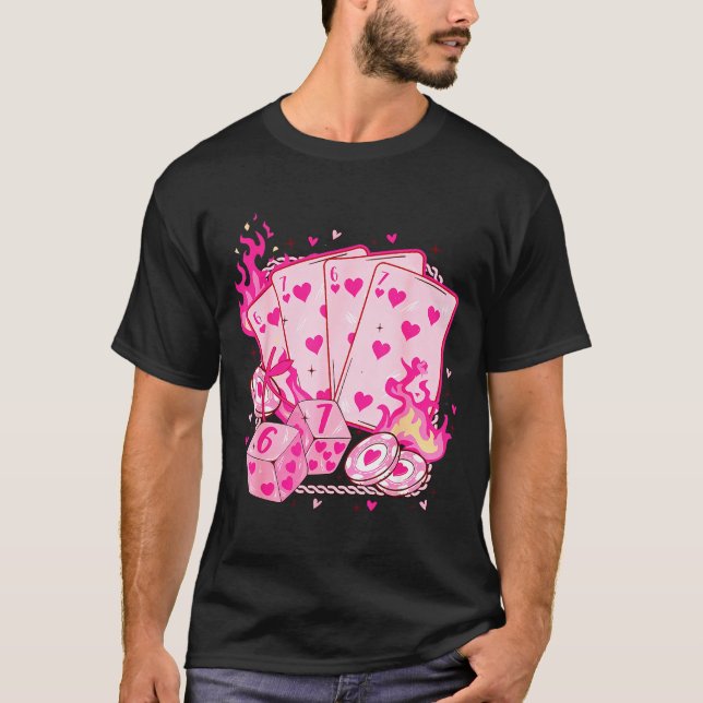 Camiseta Funny Retro 6 7 Valentine Love Hearts Playing Card (Frente)