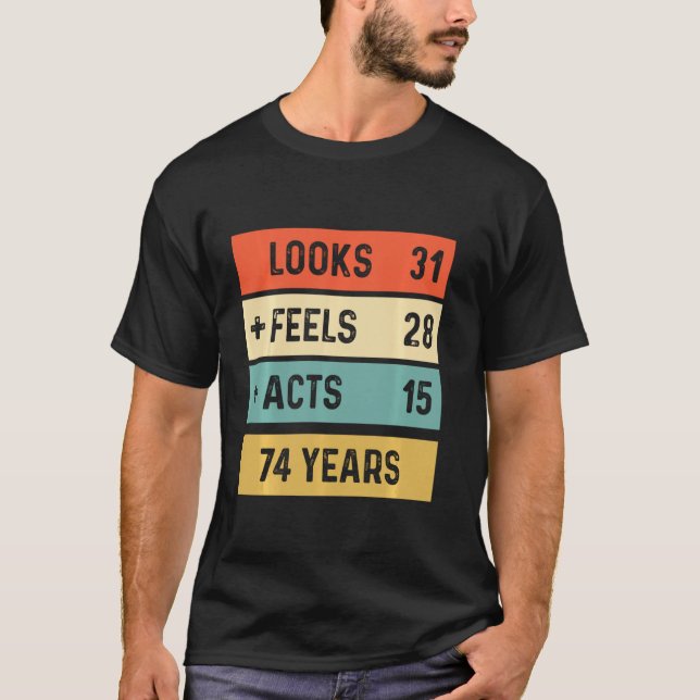 Camiseta Funny Retro 74º Aniversário, Nascer De 74 Anos Em  (Frente)