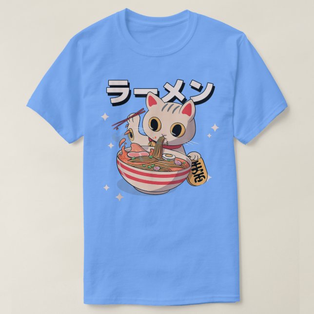 Camiseta Funny Retro 90 Japonês Kawaii Ramen Cat Design (Frente do Design)