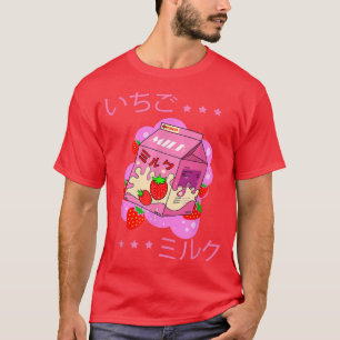 Camiseta Funny Retro 90 Japonês Kawaii Strawberry Milk Sh