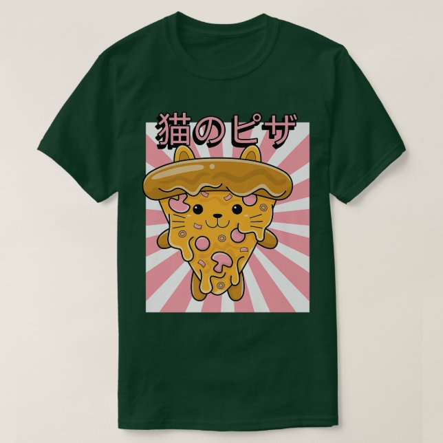 Camiseta Funny Retro 90s Japanese Kawaii Cat Pizza Design  (Frente do Design)