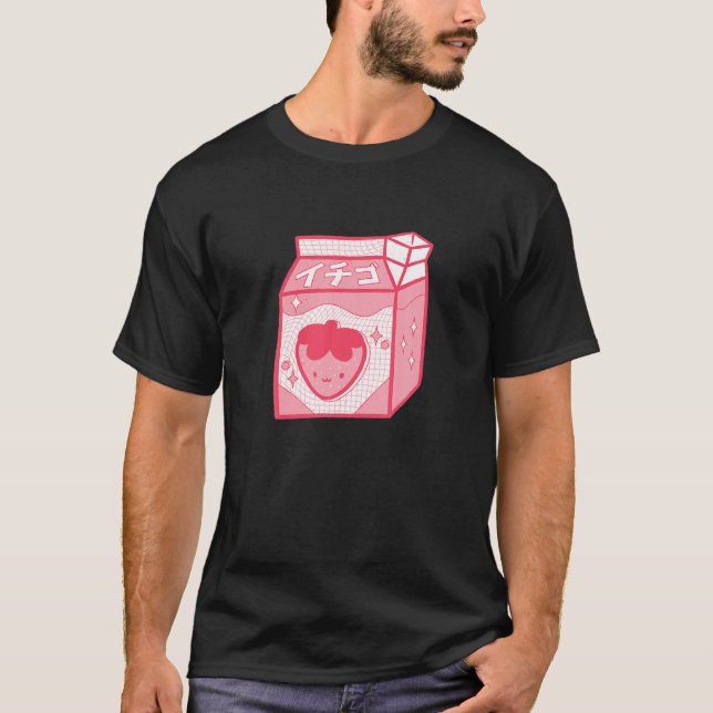 Camiseta Funny Retro 90S Japonês Kawaii Strawberry Milk Sh (Frente)