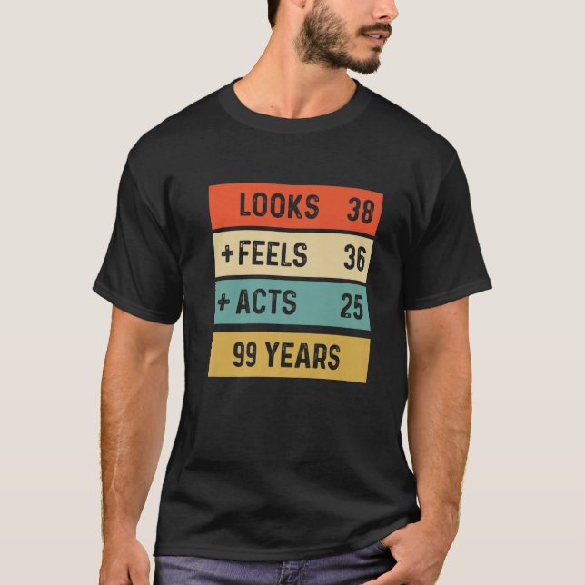 Camiseta Funny Retro 99º Aniversário Nascer De 99 Anos Em 1 (Frente)