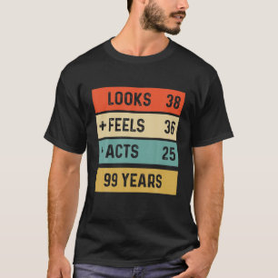 Camiseta Funny Retro 99º Aniversário Nascer De 99 Anos Em 1