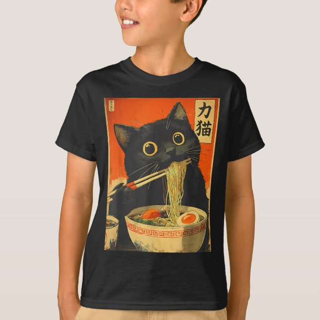 Camiseta Funny Retro Anime Cat Ramen Japanese Cat Graphic A (Frente)