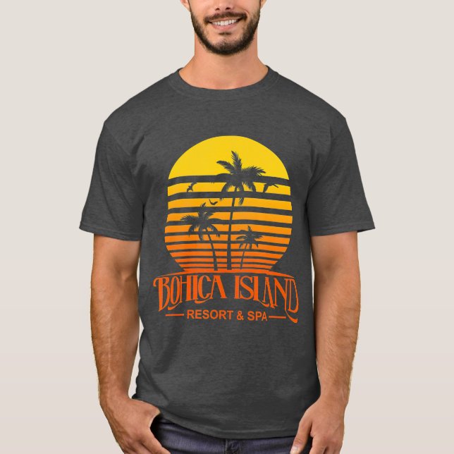 Camiseta Funny Retro Bohica Island Resort E Spa Veteran (Frente)