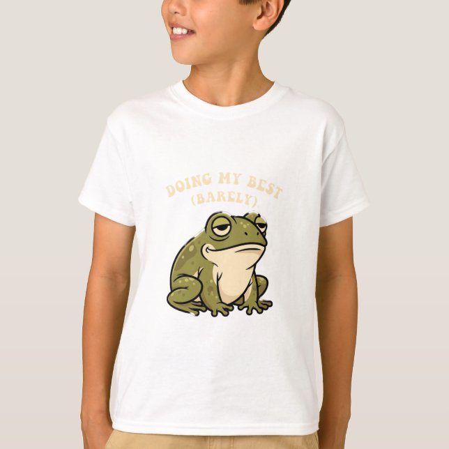 Camiseta Funny Retro Frog Barely Trying Kids T-Shirt (Frente)