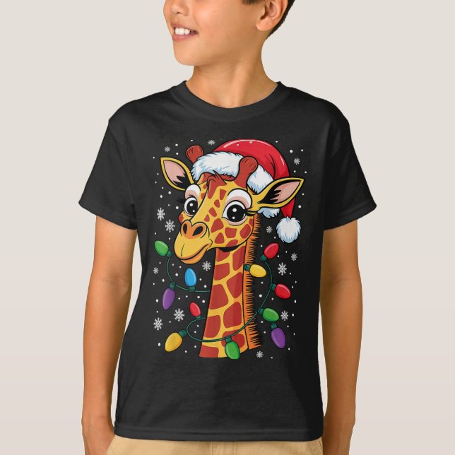 Camiseta Funny Retro Giraffe Lover Santa Hat Christmas Ligh (Frente)