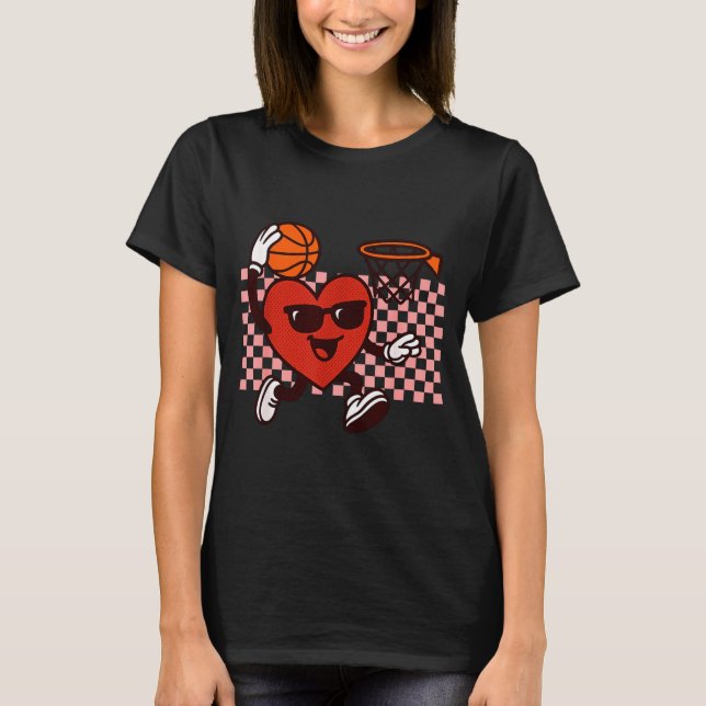 Camiseta Funny Retro Heart Graphic Basketball Player Kids V (Frente)