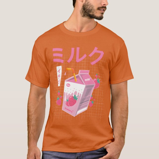 Camiseta Funny Retro Japanese Kawaii Strawberry Milk Shake  (Frente)