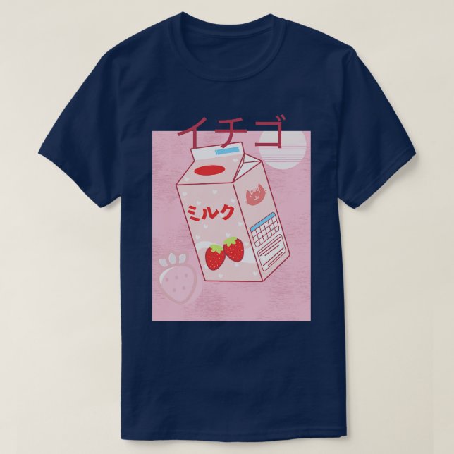 Camiseta Funny Retro Japonês Kawaii Strawberry Milk Shake (Frente do Design)