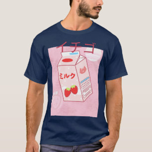 Camiseta Funny Retro Japonês Kawaii Strawberry Milk Shake