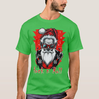 Camiseta Funny Rock n Roll Punk Papai Noel Rocker Christma