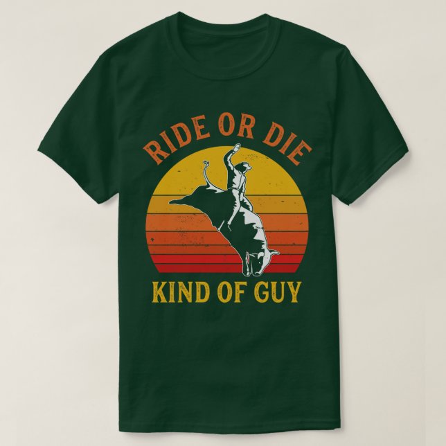 Camiseta Funny Rodeo Men Cowboy Touro Pilotando Bull Rider  (Frente do Design)