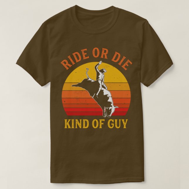 Camiseta Funny Rodeo Men Cowboy Touro Pilotando Bull Rider  (Frente do Design)