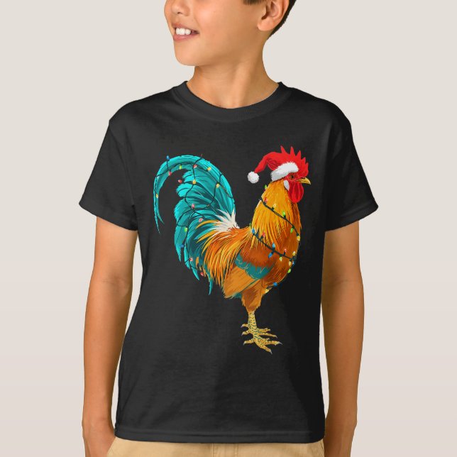 Camiseta Funny Rooster Chicken Santa Christmas Lights Farme (Frente)