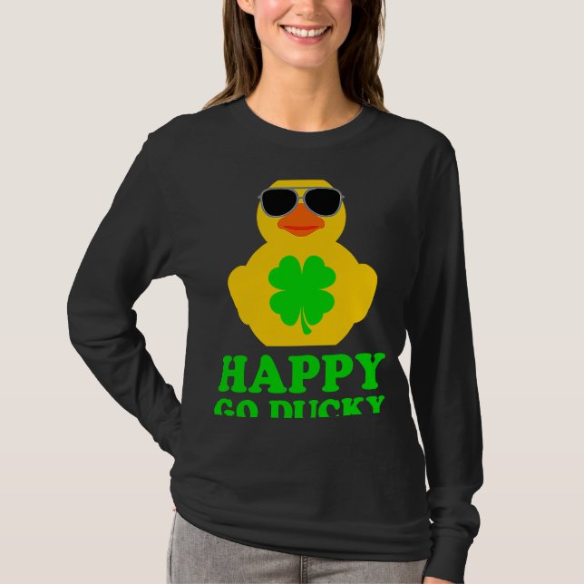 Camiseta Funny Rubber Duck Four Leaf Clover Sunglasses Happ (Frente)