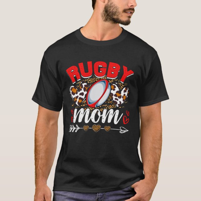 Camiseta Funny Rugby Mom Leopard Sport Lover Mother's Day (Frente)