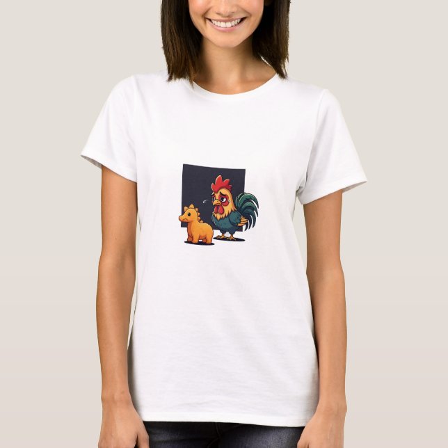 Camiseta Funny Sad Rooster Crying at Dinosaur Nugget (Frente)