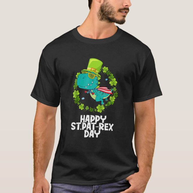 Camiseta Funny Saint Patrick Day Voando T Rex Dinossaur Sun (Frente)