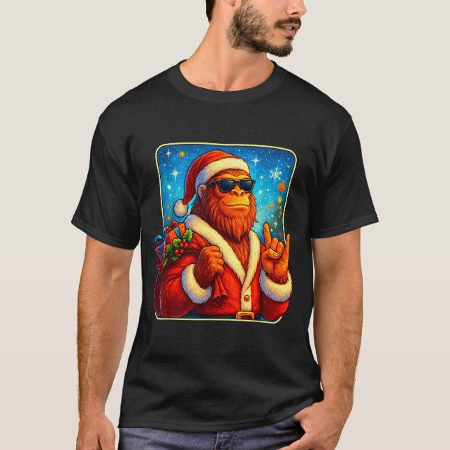 Camiseta Funny Santa Bigfoot Christmas Sasquatch Xmas Boys  (Frente)