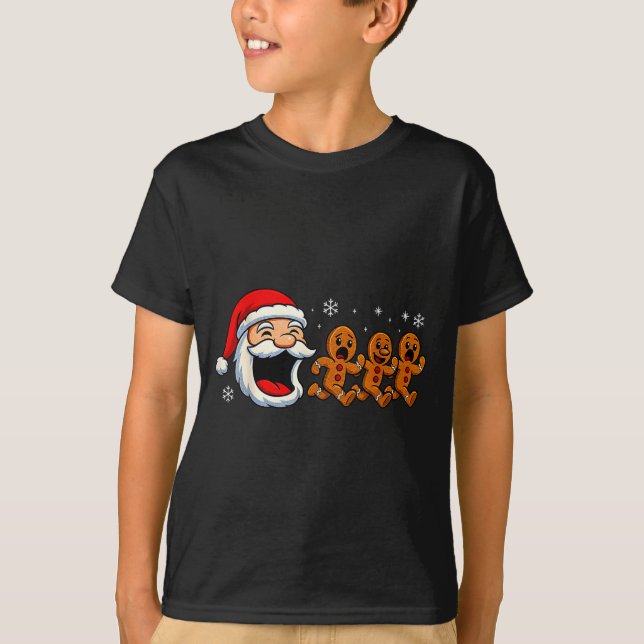 Camiseta Funny Santa Chasing Gingerbread Christmas Cookie  (Frente)