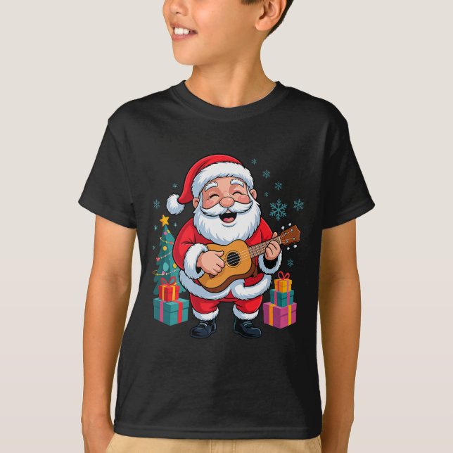 Camiseta Funny Santa Christmas Design Ukulele Holiday Xmas  (Frente)