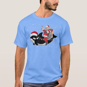 Camiseta Funny Santa Claus Andando Orca Baleia de Natal 547