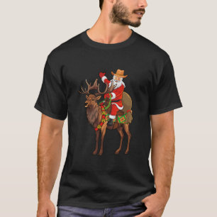 Camiseta Funny Santa Claus Andando Reindeer Papais noeis Co