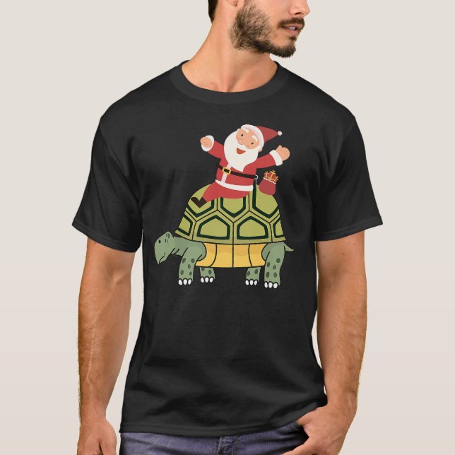 Camiseta Funny Santa Claus Riding Tortoise Christmas Turtle (Frente)