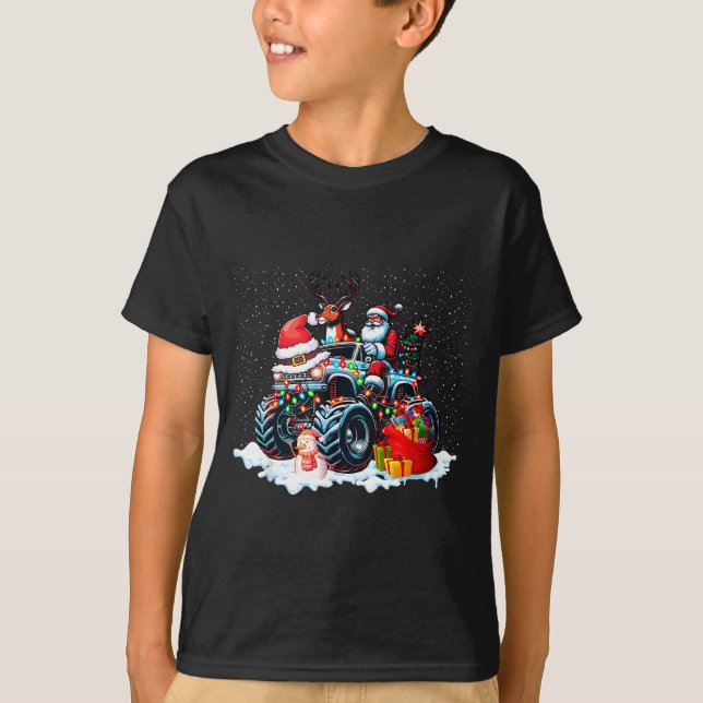 Camiseta Funny Santa Clause Riding Monster Red Truck Xmas T (Frente)