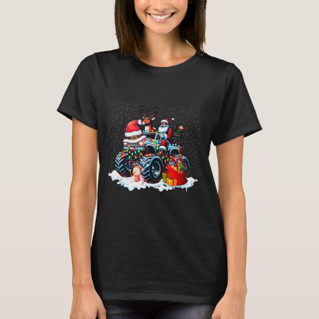 Camiseta Funny Santa Clause Riding Monster Red Truck Xmas T (Frente)