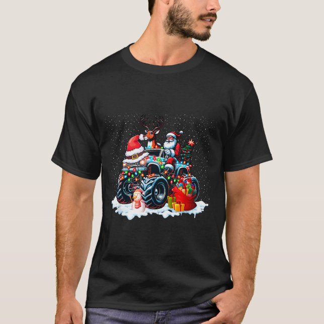Camiseta Funny Santa Clause Riding Monster Red Truck Xmas T (Frente)