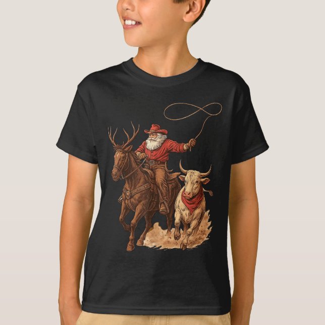 Camiseta Funny Santa Cowboy Rodeo Reindeer Western Horse Ro (Frente)