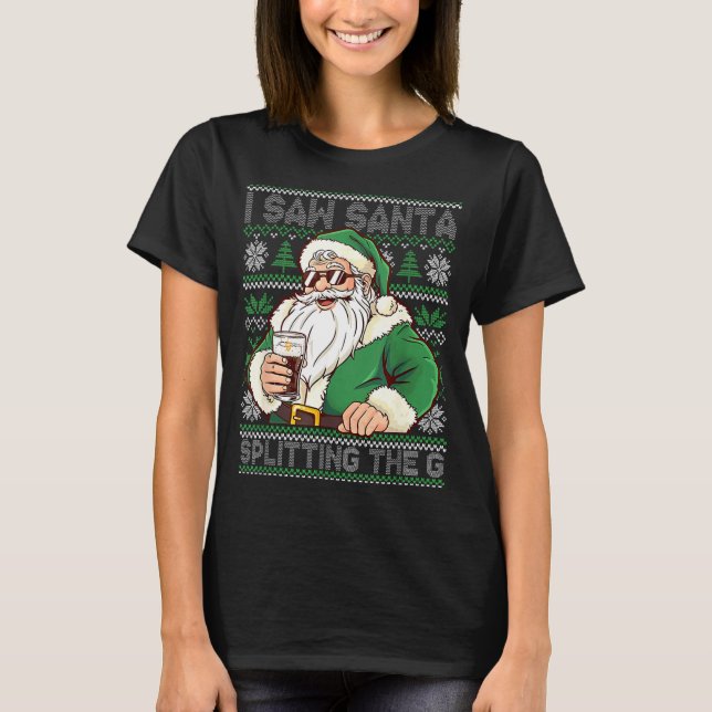 Camiseta Funny Santa Drinking Beer Splitting G Christmas Ad (Frente)