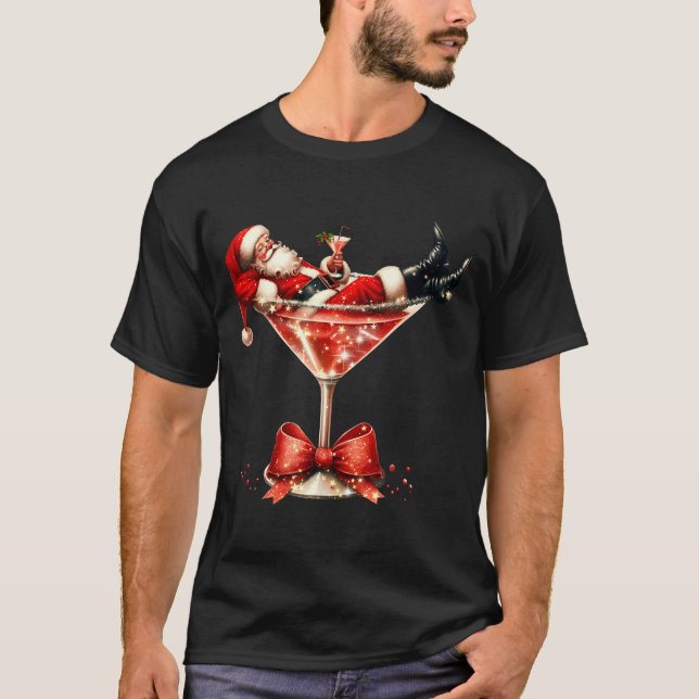 Camiseta Funny Santa Drinking Martini Christmas Humor Men W (Frente)