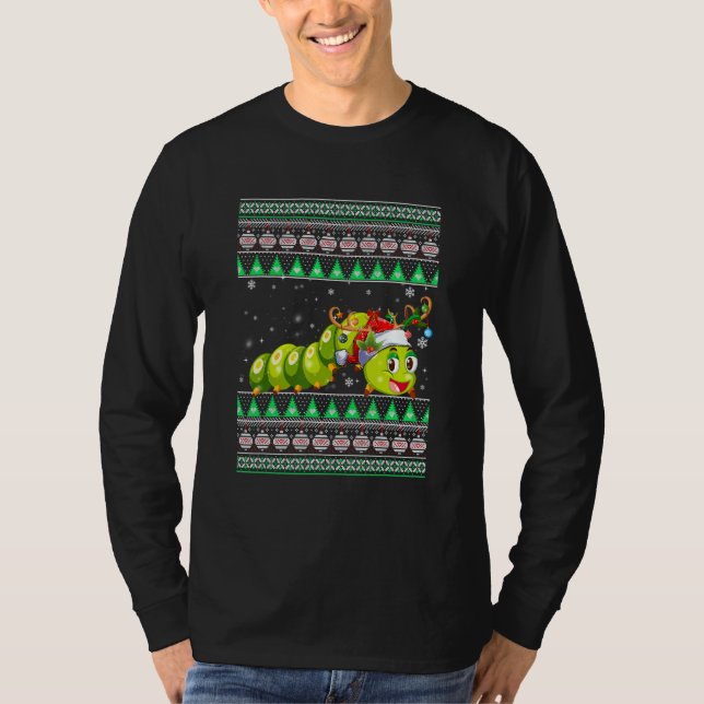 Camiseta Funny Santa Hat Correspondendo Ugly Caterillar Chr (Frente)
