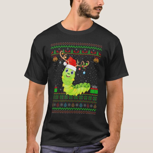 Camiseta Funny Santa Hat Correspondendo Ugly Caterillar Chr (Frente)
