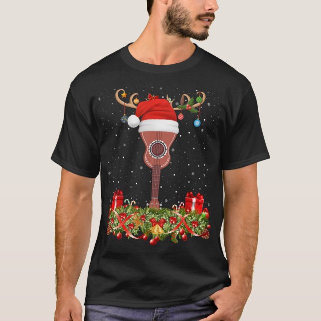 Camiseta Funny Santa Hat Raindeer Ukulele Guitar Natal (Frente)