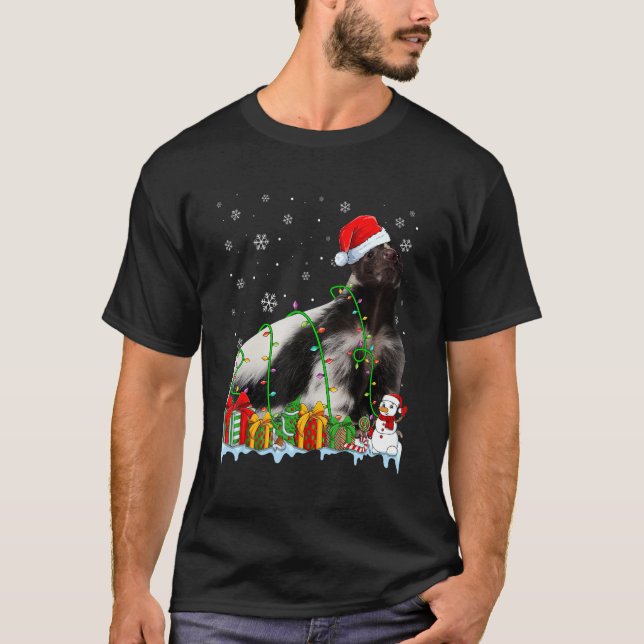 Camiseta Funny Santa Hat Skunk Natal Luzes Animais Lov (Frente)