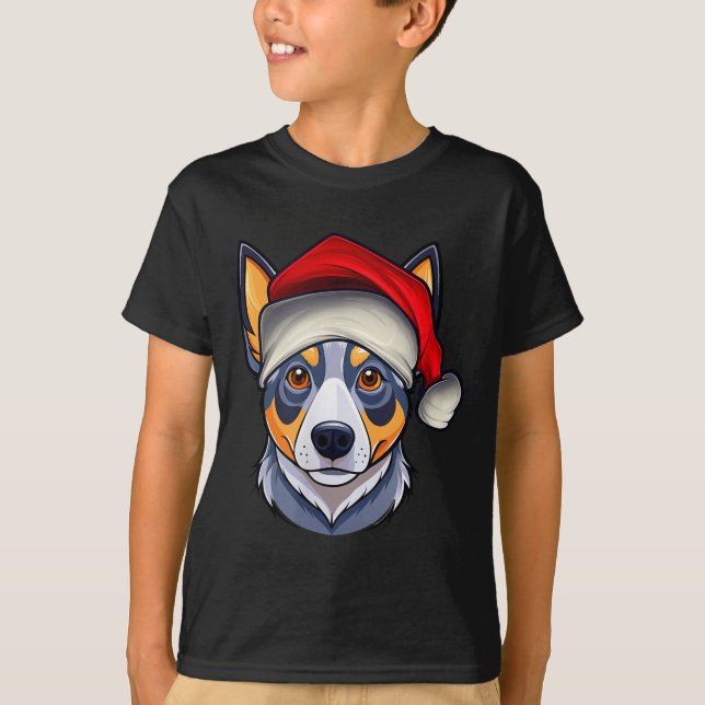 Camiseta Funny Santa Hat Xmas Pajamas Blue Heeler Dog Chris (Frente)