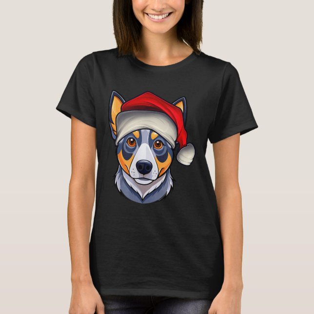 Camiseta Funny Santa Hat Xmas Pajamas Blue Heeler Dog Chris (Frente)