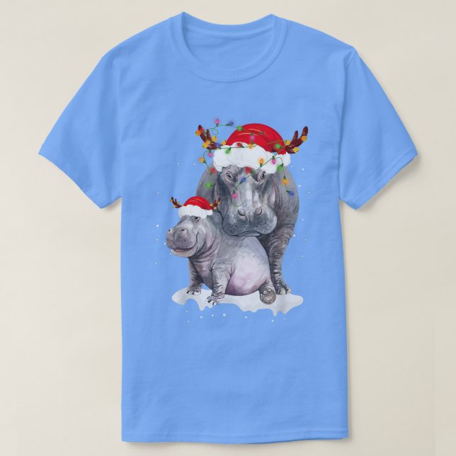 Camiseta Funny Santa Hippo Christmas Lights Lover Christmas (Frente do Design)