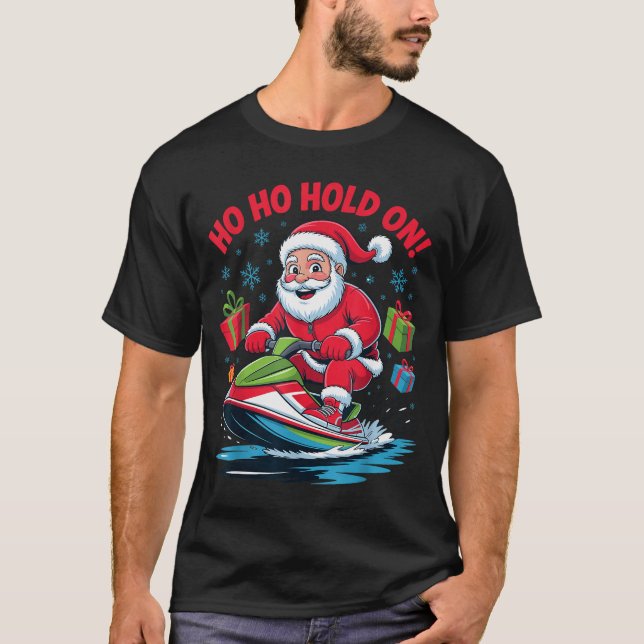 Camiseta Funny Santa Jet Skiing Lover Christmas Xmas Pajama (Frente)