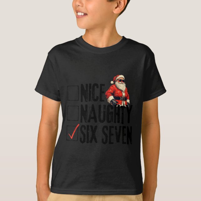 Camiseta Funny Santa Nice Naughty Six Seven Meme 67 Christm (Frente)