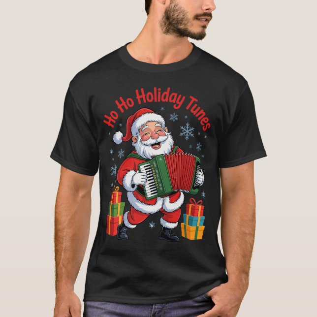 Camiseta Funny Santa Playing Accordion Holiday Chrismas Xma (Frente)