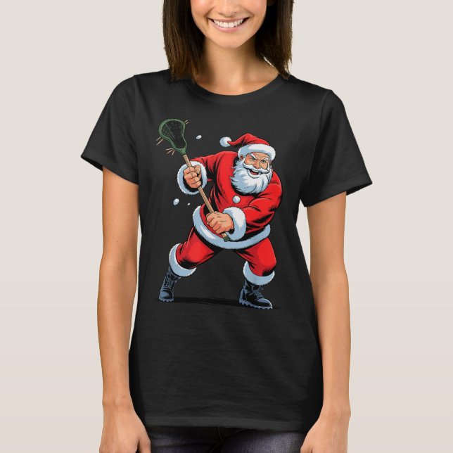 Camiseta Funny Santa Playing Lacrosse Holiday Christmas Xma (Frente)