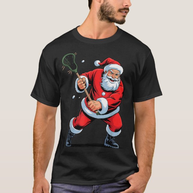 Camiseta Funny Santa Playing Lacrosse Holiday Christmas Xma (Frente)