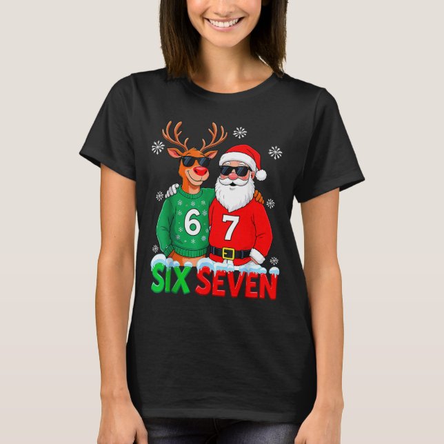 Camiseta Funny Santa Reindeer 6 7 Christmas Meme Six Seven  (Frente)